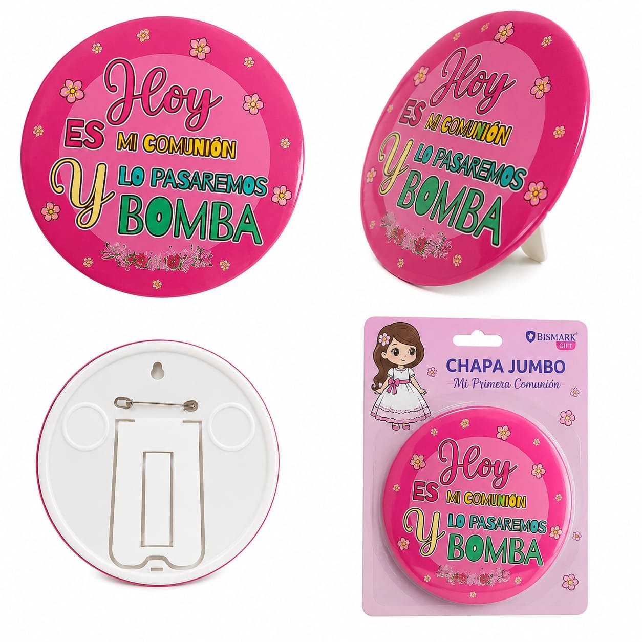 G- Chapa Jumbo de Comunión de 14 cm Rosa