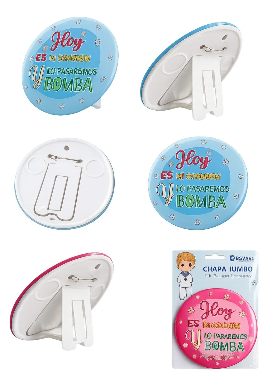 G- Chapa Jumbo de Comunión de 14 cm Rosa - Imagen 3